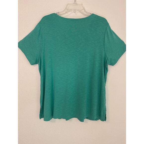 J Jill Womens 100% Pima Cotton Slub-Knit  V-neck Tee Green 3/4 Sleeves Size XL - Picture 2 of 9
